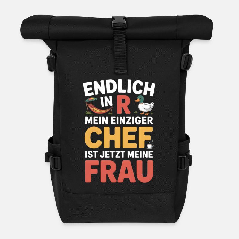Rente Ente Ruhestand  Einziger Chef ist meine Frau - Rolltop Rucksack - Schwarz
