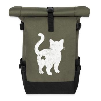 Katzen Silhouette mit Kleeblatt - Rolltop Rucksack - Olive/Schwarz - Vorne
