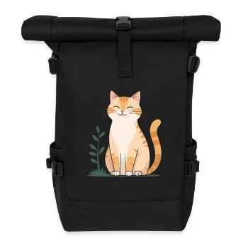 Chat Orange Joyeux en Vert - Sac à dos roll top - noir - Devant