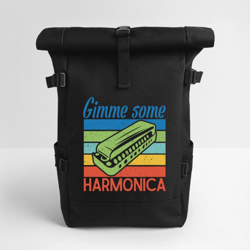 Funny Harmonica Player Gimme Some Harmonica Roll Top Backpack