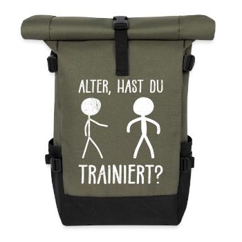 Strichmännchen ALTER HAST DU TRAINIERT LUSTIG - Rolltop Rucksack - Olive/Schwarz - Vorne