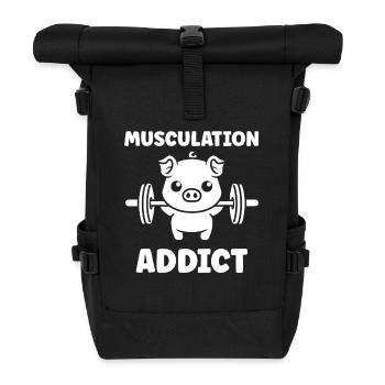 Muskelschwein und Hanteln - Rolltop Rucksack - Schwarz - Vorne