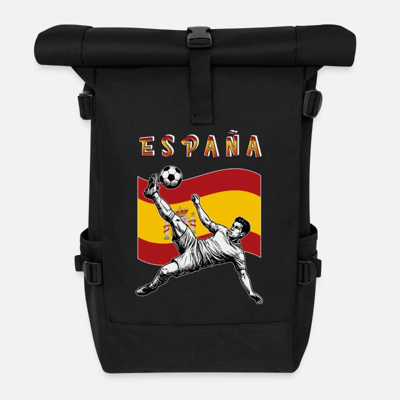 Football Spain Espana Flag Overhead kick - Roll Top Backpack - black