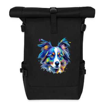 Australian Shepherd Aussie Colourful Dog Portrait - Roll Top Backpack - black - Front