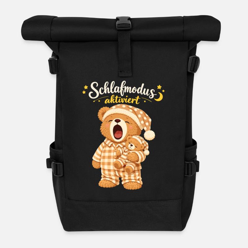 Sleep Shirt Sleeping Pajamas Teddy Bear Sleep Mode - Roll Top Backpack - black