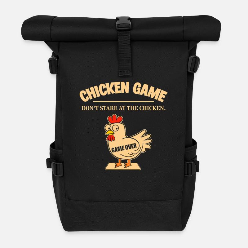Chicken Game Over Cartoon Humor - Roll Top Backpack - black
