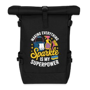 Cleaning Team Household Humor Motif - Roll Top Backpack - black - Front