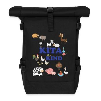 Kita Kind Tierfreunde bunte Tierwelt - Rolltop Rucksack - Schwarz - Vorne