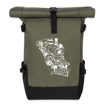 Lokomotive Line Art - Rolltop Rucksack - Olive/Schwarz - Vorne