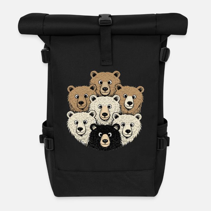 Lustige Bärenbande Cartoon Köpfe - Rolltop Rucksack - Schwarz