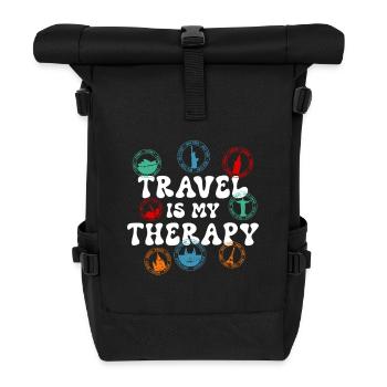 Tampon de passeport cadeau d’aventure de voyage dans le monde - Sac à dos roll top - noir - Devant