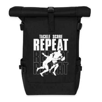 Tackle Score Repeat Season Football Player Fan - Roll Top Backpack - black - Front