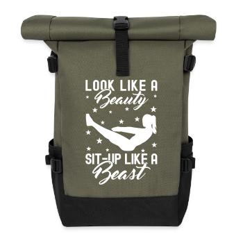 Gym Junkies Look Beauty Sit-Up Like Beast - Rolltop Rucksack - Olive/Schwarz - Vorne