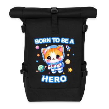Geboren, um ein Held zu sein, Astronauten-Kätzchen – männlich - Rolltop Rucksack - Schwarz - Vorne