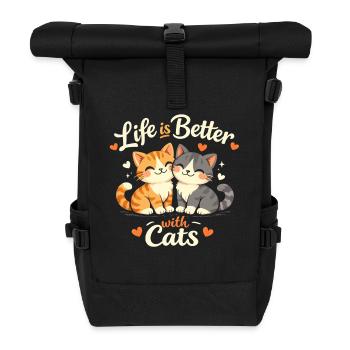 Leben Besser Mit Katzen - Rolltop Rucksack - Schwarz - Vorne