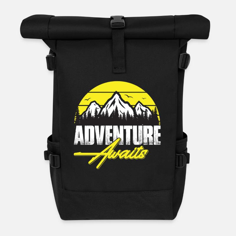 Abenteuer wartet Berglandschaft Neon - Rolltop Rucksack - Schwarz