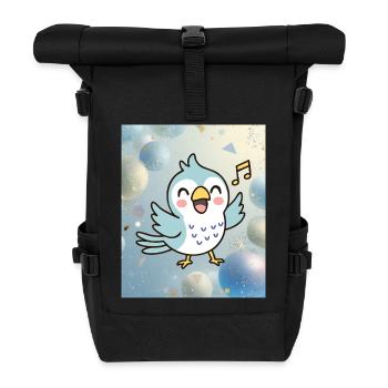 Fröhliches Küken singt zwischen bunten Blasen - Rolltop Rucksack - Schwarz - Vorne