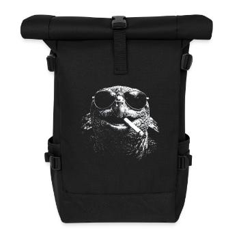 Schildkröte mit Sonnenbrille und Zigarette - Rolltop Rucksack - Schwarz - Vorne
