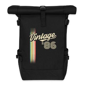 Vintage 86 Retro Stripes Logo - Rolltop Rucksack - Schwarz - Vorne