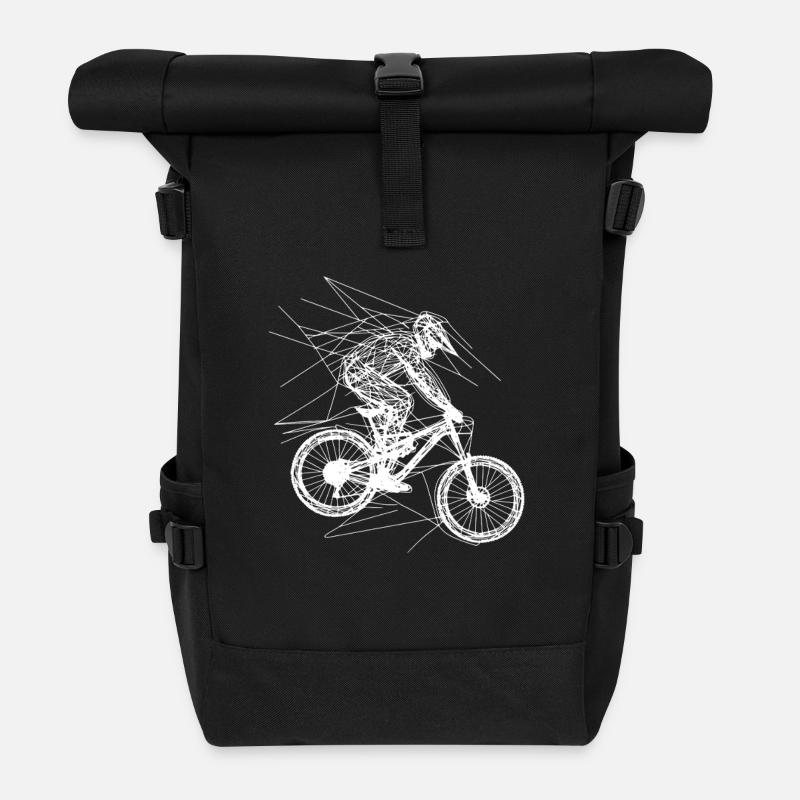 Mountainbiking Zeichnung - Rolltop Rucksack - Schwarz