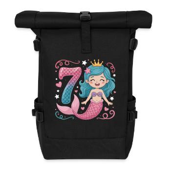 Meerjungfrau 7. Geburtstag 7 Jahre - Rolltop Rucksack - Schwarz - Vorne