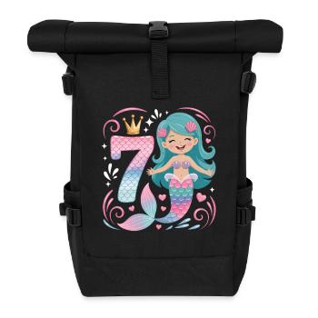 Meerjungfrau 7. Geburtstag 7 Jahre - Rolltop Rucksack - Schwarz - Vorne