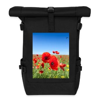 Mohnblumen im blauen Feld - Rolltop Rucksack - Schwarz - Vorne