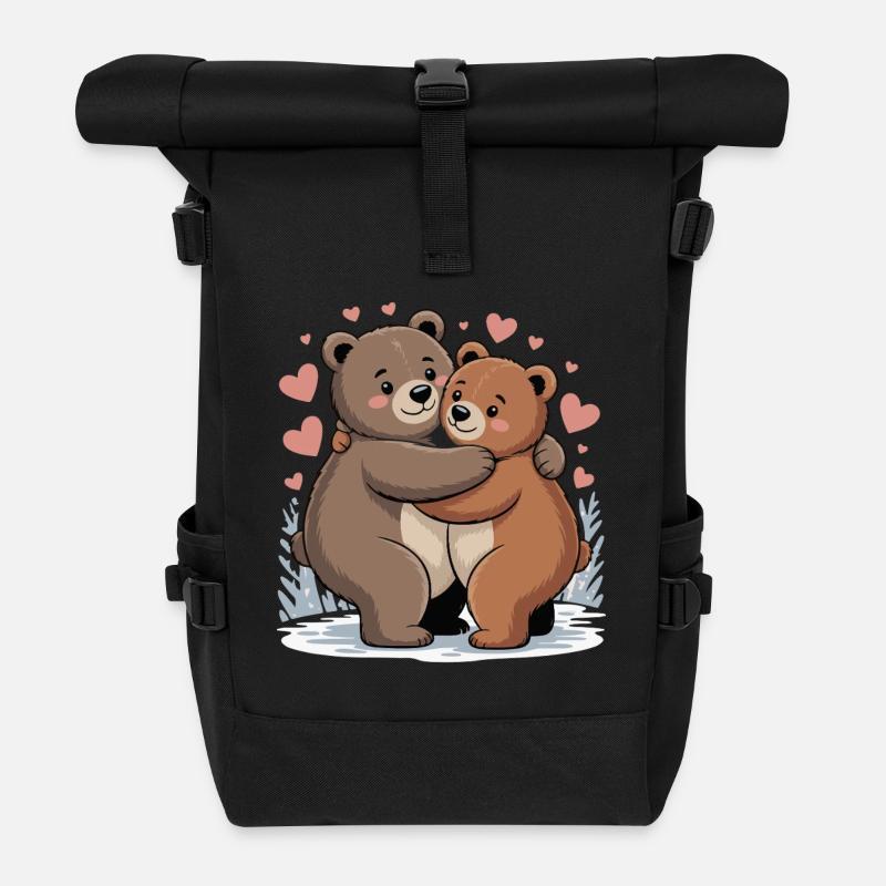 Deux ours s’embrassent avec des cœurs - Sac à dos roll top - noir