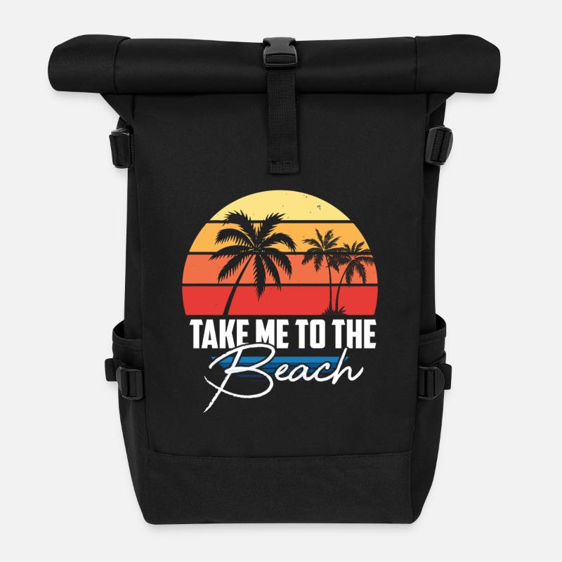 Take Me to the Beach Retro Palmen - Rolltop Rucksack - Schwarz