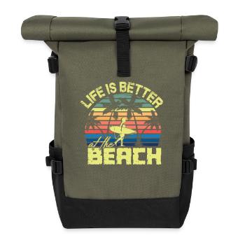 Beach Surfer Retro Sunset - Roll Top Backpack - olive/black - Front