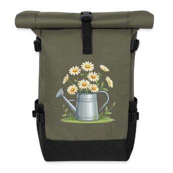 Daisies in the watering can - Roll Top Backpack - olive/black - Front