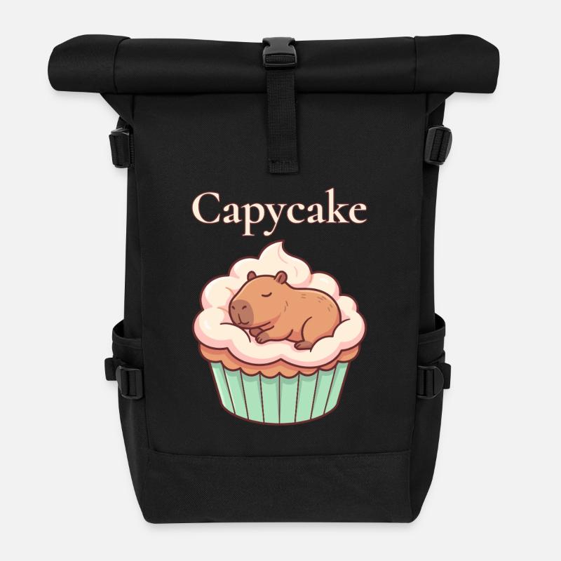 Capycake Cute Capybara Cupcake Motif - Roll Top Backpack - black