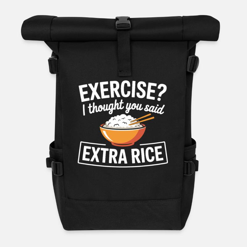 Humor Bowl: Extra Rice Saying - Roll Top Backpack - black