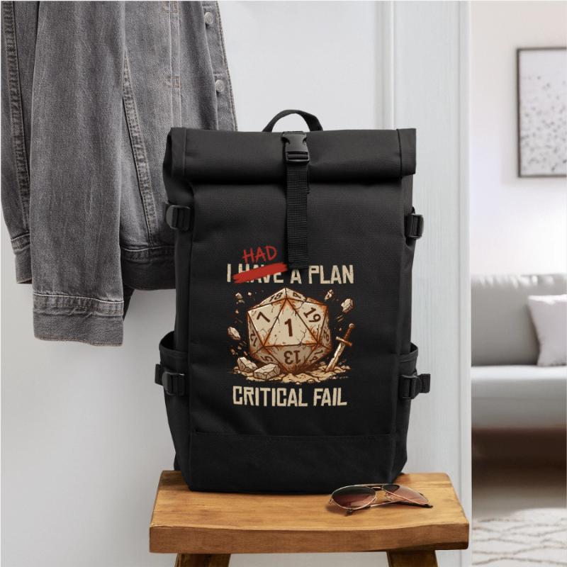 Critical Fail – I Had A Plan Cube Design Roll Top Backpack