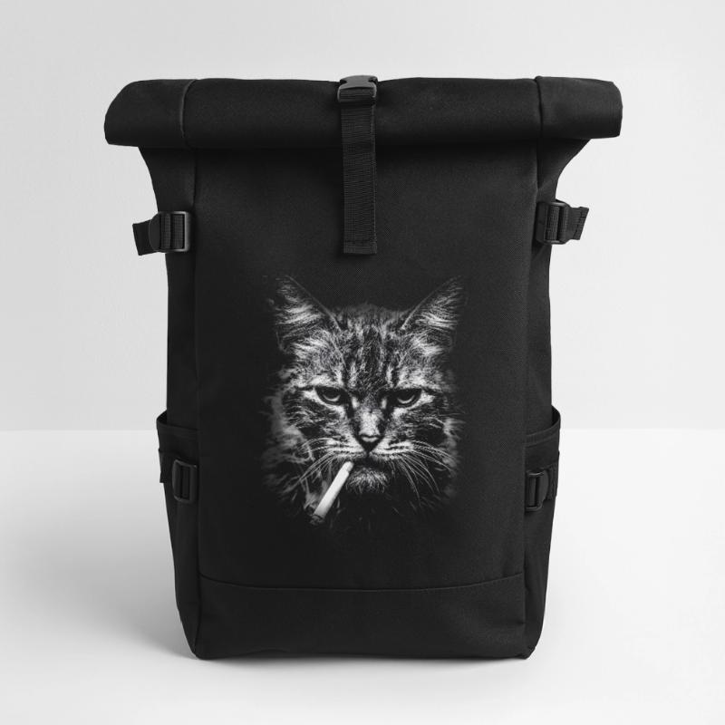 Rauchen, Zigarette, Katze raucht eine Zigarette Rolltop Rucksack