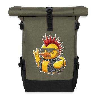 Punkente mit Spike-Sonnenbrille - Rolltop Rucksack - Olive/Schwarz - Vorne