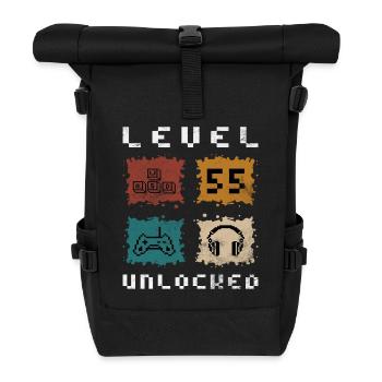 55. Geburtstag Level 55 unlocked - Rolltop Rucksack - Schwarz - Vorne