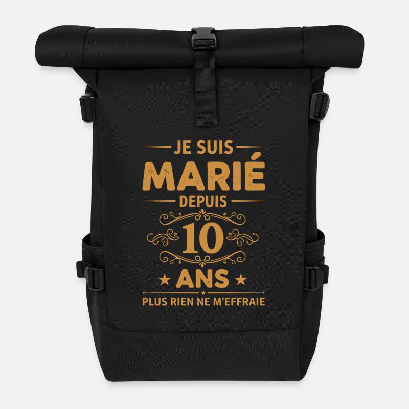 Married for 10 years humor couple - Roll Top Backpack - black