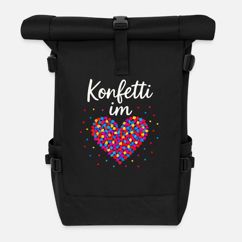 Karneval Konfetti Im Herzen Fastnacht Fasching  - Rolltop Rucksack - Schwarz