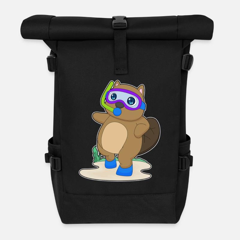 Biber Taucher Schnorchel Tauchen - Rolltop Rucksack - Schwarz