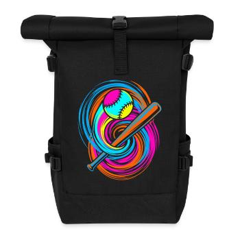 Baseballschläger und Ball - Rolltop Rucksack - Schwarz - Vorne