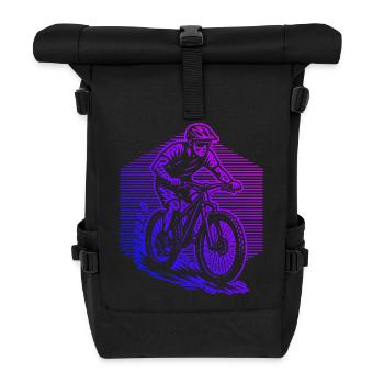 Lustiges Mountainbike Motiv - Rolltop Rucksack - Schwarz - Vorne