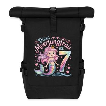 This Mermaid Is 7 Girls 7th Birthday - Roll Top Backpack - black - Front