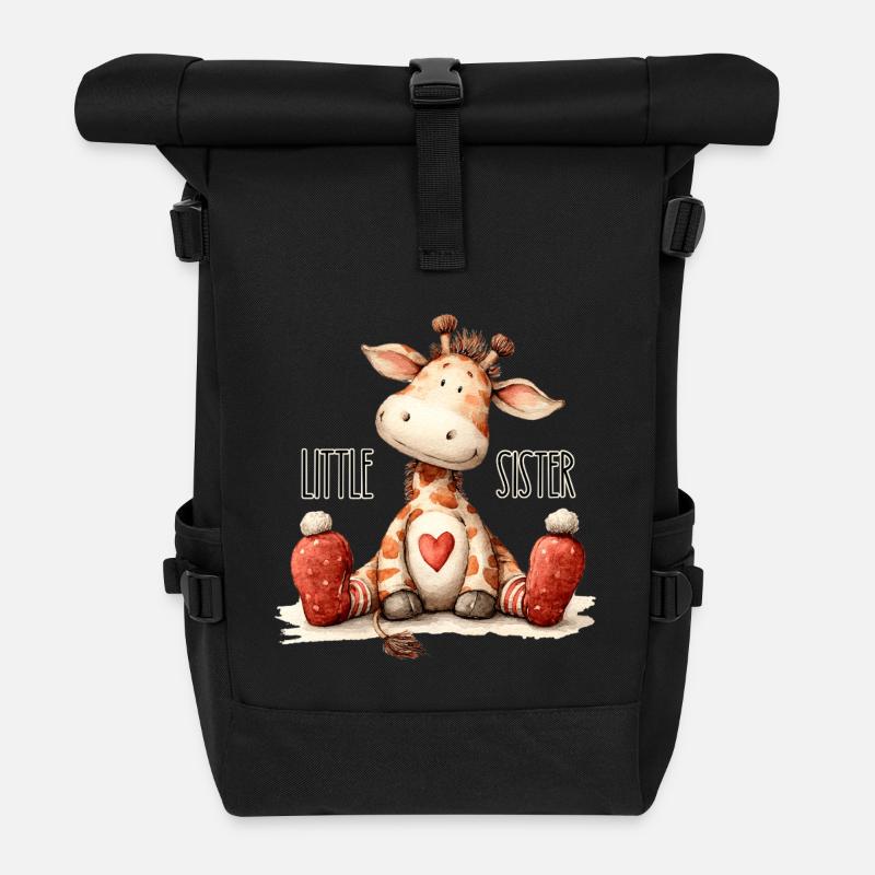 Little Sister Giraffe - Roll Top Backpack - black