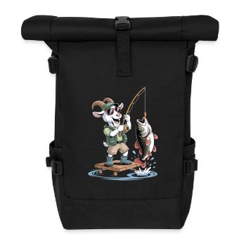 Funny Fishing Goat with Big Fish Catch - Roll Top Backpack - black - Front