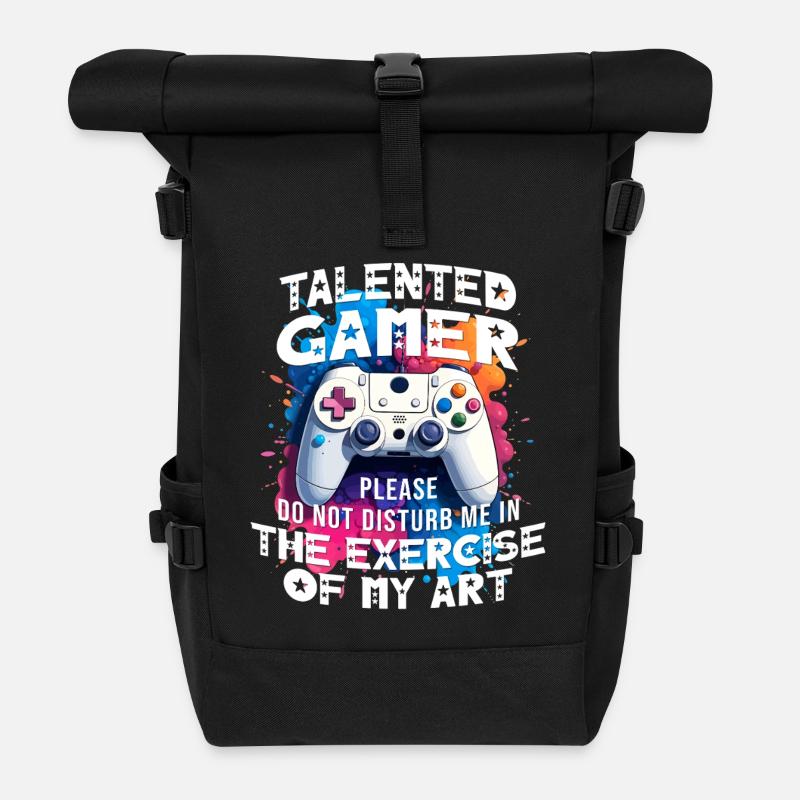 Gamer gaming enthusiast video games console funny - Roll Top Backpack - black