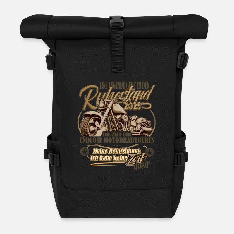 egende, Rente, Ruhestand, Motorrad, 2026 - Rolltop Rucksack - Schwarz