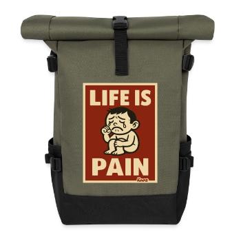 Leben Ist Schmerz  - Rolltop Rucksack - Olive/Schwarz - Vorne