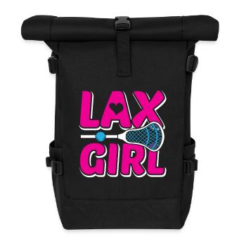 Lax Girl Pink Lacrosse Design - Roll Top Backpack - black - Front