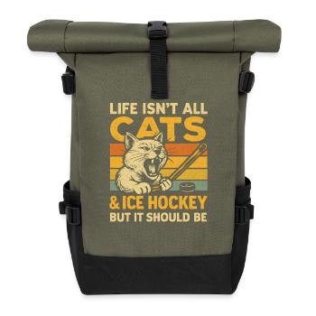 Hockey Katze Humor Eishockey Fan Geschenkidee - Rolltop Rucksack - Olive/Schwarz - Vorne